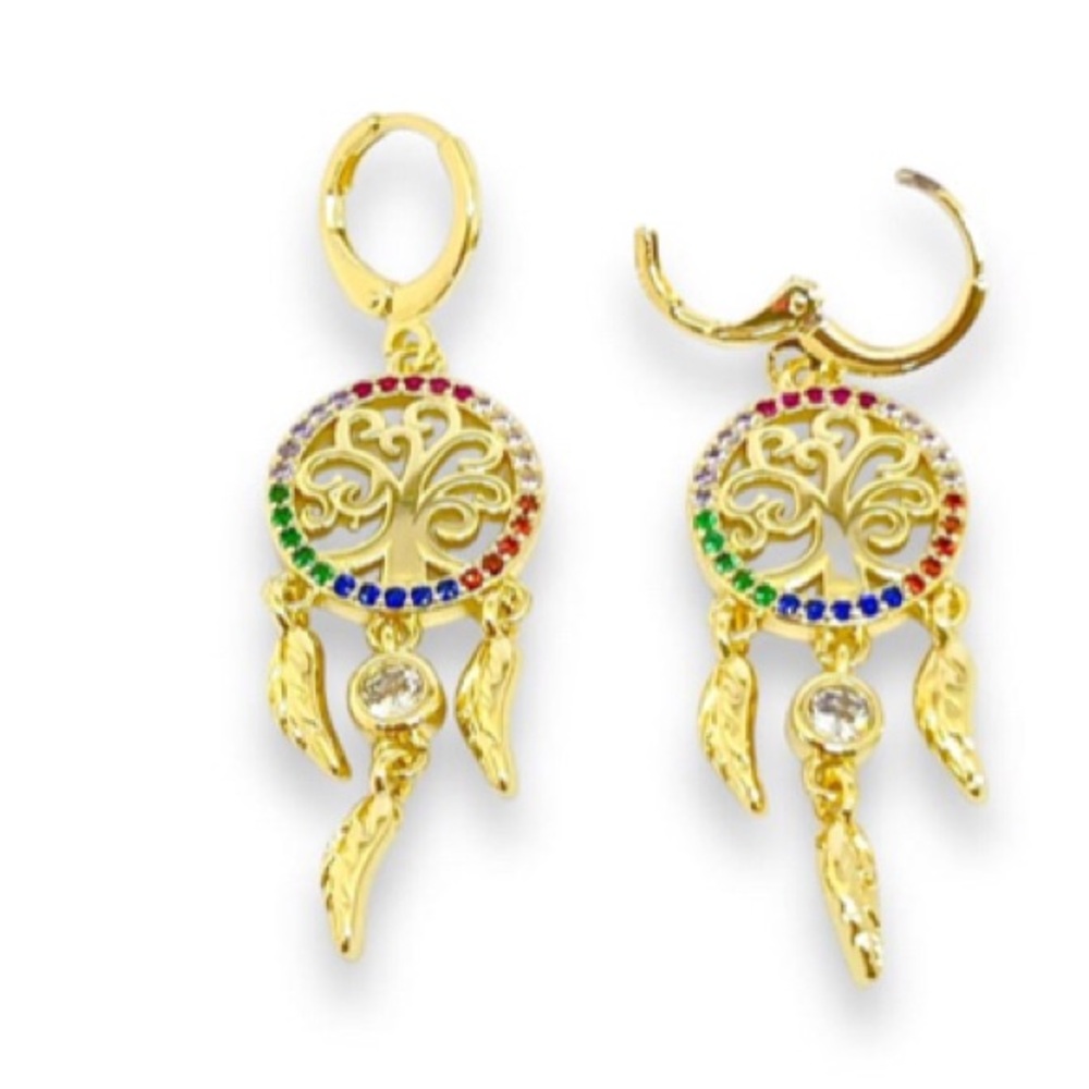 Dream catcher multicolor gold-filled earrings - Picture 2 of 2